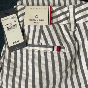 Stretch striped chinos . Grey and white